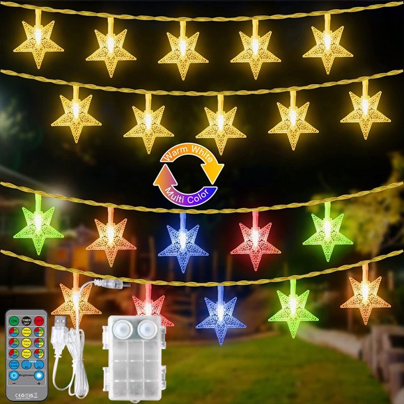 Cocomy Guirlande Lumineuse Étoiles Scintillantes 9M/15M Blanc Chaud Multicolore Télécommande & Minuterie Rideau Étanche pour Chambre Décoration Intérieure Extérieure Noël Mariage Fête Maison Jardin