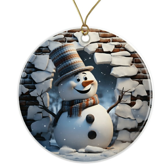 Cute Snowman Ornament - Winter Holiday Decor - Festive Christmas Decoration - Seasonal Ornament - Unique Gift - Xmas Tree Ornament Ceramic Ornament - 3 Inch Christmas Tree Round Ornament ORNW0171