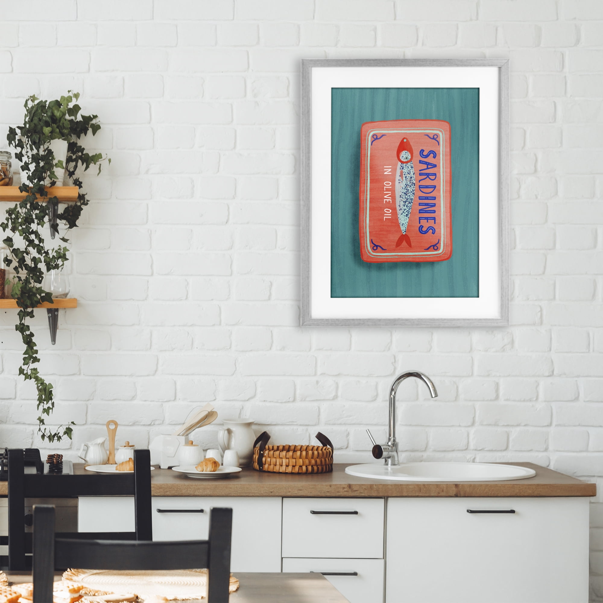 Stupell Industries Sardines Olive Oil Seafood Gray Framed Print Under Glass, design by Metka Hiti