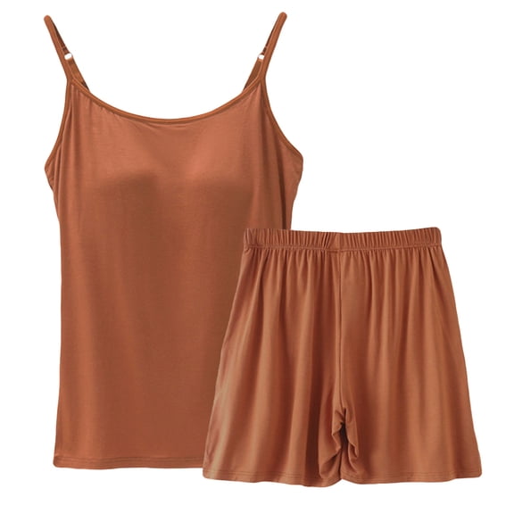 Dxzfnsa Womens 2 Piece Lounge Sets Summer Women's Casual Solid Color Outfits Sleeveless Padded Tank Tops and Elastic Waist Shorts With Pockets