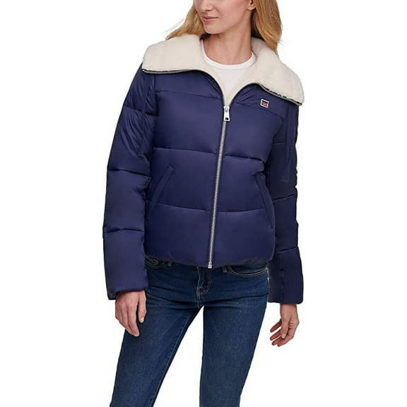 Levi's Women's Molly Sherpa Lined Puffer Jacket Size: Large, Color: Navy Blue