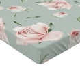 thumbnail image 4 of Ambesonne Pastel Floral Fitted Sheet, Peony Blooms Leaves, Full Size, Pale Sage Green Rose, 4 of 5