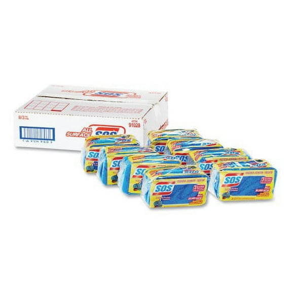 S.O.S. All Surface Scrubber Sponge, 2.5 x 4.5, 0.9" Thick, Dark Blue, 3/Pack, 8 Packs/Carton, Each