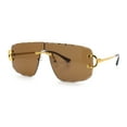 thumbnail image 5 of Large Luxury Petal Bevel Rimless Curved Top Gangster Shade Sunglasses [Gold - Brown], 5 of 7