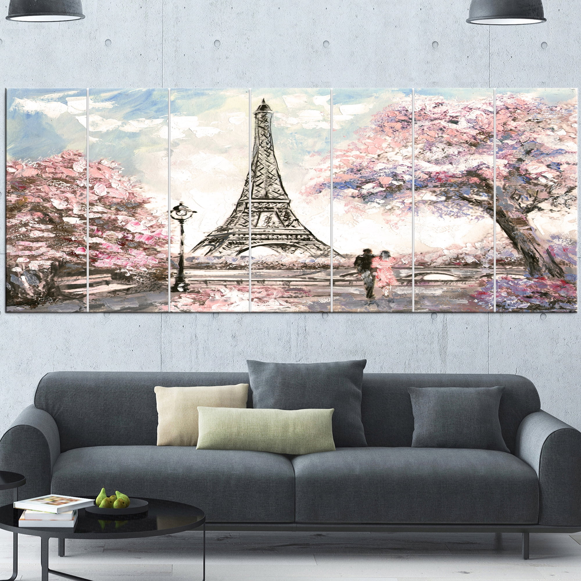 Designart 'Eiffel with Pink Flowers ' Landscape Canvas Art Print