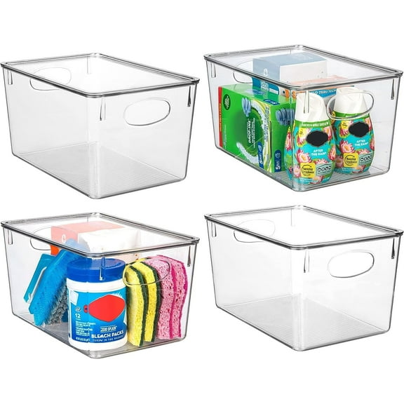 ClearSpace Plastic Storage Bins With lids Perfect Kitchen Organization or Pantry Storage Fridge Organizer, Cabinet Organizers - 4 Pack