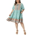 thumbnail image 4 of Agnes Orinda Women's Plus Size Boho Floral Dresses Flowy Tie Crew Neck Short Sleeve Summer Beach Casual Midi Sun Dress 3X Green, 4 of 6