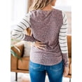 thumbnail image 2 of Camiseta de manga larga a rayas para mujer, ropa con costura de leopardo en la espalda, puños con botones, Tops informales, camiseta de calle para mujer 2021, 2 of 5