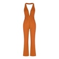thumbnail image 3 of qILAKOG Women Casual Sleeveless Jumpsuits Loose Wide Leg Pant Romper Women's Solid Color Sexy Sleeveless Neck Hanging Pocket Loose Bodysuit Orange S, 3 of 5