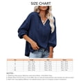 thumbnail image 5 of Mujeres con capucha Top encaje empalme cuello en V hombro caído cordón suéter suelto sudaderas para dama azul marino M, 5 of 5