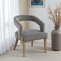 Hassch Velvet Upholstered Barrel Chair with Open Back and Solid Wood Legs, Modern Accent Chair for Living Room, Bedroom & Dining (Gray)