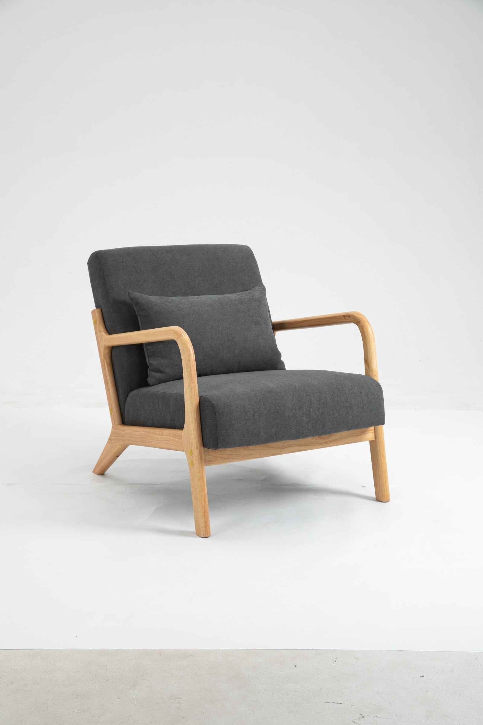 Mid Century Modern Accent Chair Upholstered Living Room Chair with Waist Cushion Wood Frame Reading Armchair for Bedroom Sunroom Indoor Lounge Chair, Antique Grey