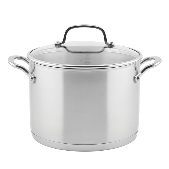 Olla KitchenAid de acero inoxidable cepillado de 8 litros con tapa