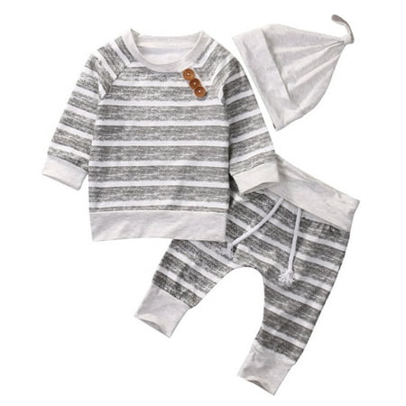

Toddler Infant Baby Outfit Clothes Long Sleeve Sweatsuit Tops Pants Beanie Hat Set 3PCS