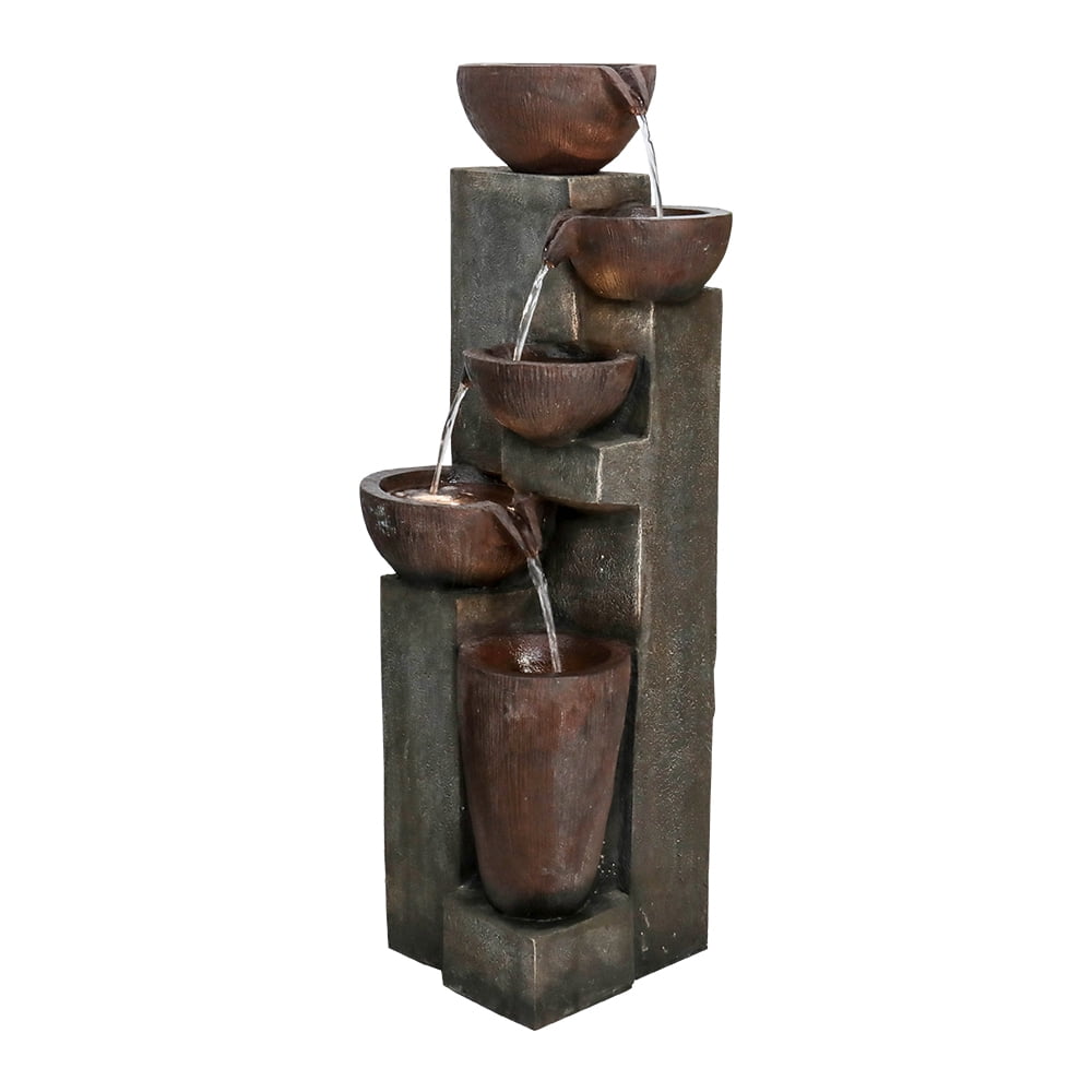 39.7”Outdoor Fountains and Waterfalls 5-tier Floor-Standing Water Fountain with LED Lights for Garden, Office,House, Patio, Backyard, and Home Art Decor