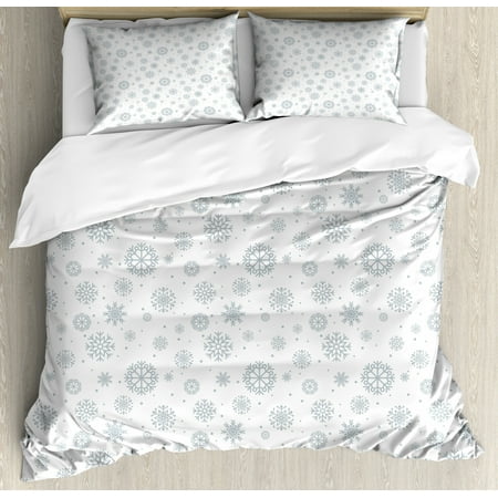 Winter Duvet Cover Set Pattern With Ornate Snowflake Motifs And