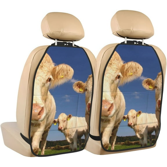Xecao Cows Cattles Pattern Car Seat Back Protector 2 Pack Large Capacity Pocket, Kick Mats Back Seat Protector