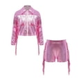 thumbnail image 3 of TTAO Girls 90s Theme Concert Rave Disco Hip Hop Dance Outfit Cowgirl Shiny Metallic Fringe Jacket with Shorts Set Pink 16, 3 of 7