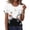 White-1, variant on Womens Short Sleeve Casual Blouses Pleated Front Floral Butterfly Print Top Polyester Spandex White,Size XL