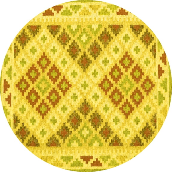 Ahgly Company Machine Washable Indoor Round Southwestern Yellow Country Area Rugs, 6' Round