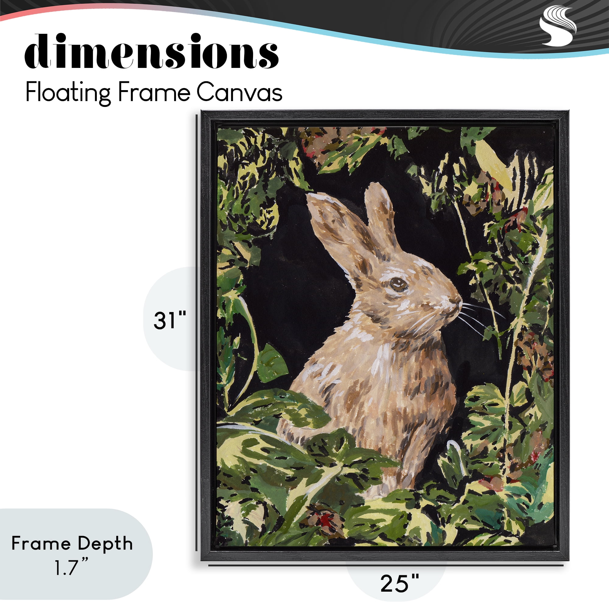 Stupell Industries Wreathed Botanicals Rabbit Black Framed Floater Canvas Wall Art, design by Melissa Wang