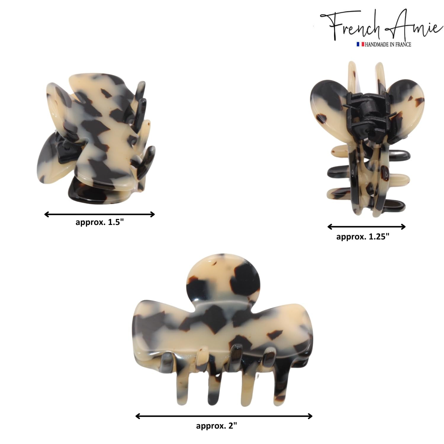 French Amie Grace Small 2&rdquo; Celluloid Handmade Flexible Hair Claw for Thin Hair