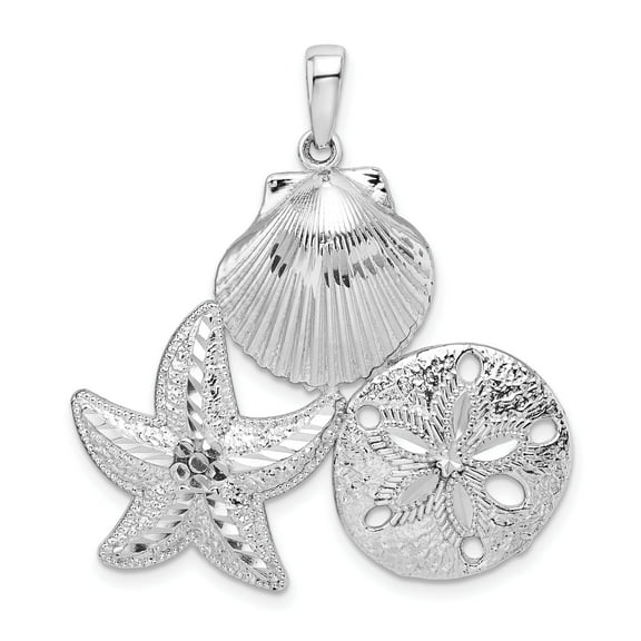 Million Charms 925 Sterling Silver Nautical Sea Shell Charm, Polished and Diamond-cut Sea Life Pendant