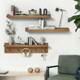 thumbnail image 4 of 24 Inch Floating Shelves, Picture Ledge Shelf, Natural Wood Wall Shelf, Nursery Book Shelves for Kids Room Decor with Hooks, Kitchen Bathroom Storage, Living Room Walnut, 4 of 12