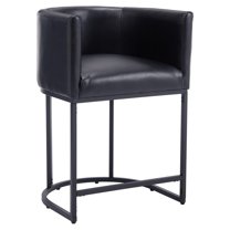 Modern Counter Height PU Leather Upholstered Bar Stool, 24" Kitchen Counter Island Stools Bar Chairs with Black Metal Frame, Black