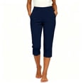 thumbnail image 2 of Capri Leggings for Women Stretch Pants Mid Straight Leg Cropped Trousers With Pockets Split Hem Casual Work Dress Pants XXL, 2 of 9