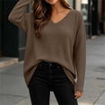 thumbnail image 4 of Bnwani Womens Blouses Loose Plus Size Shirts Elegant Waffle Pattern Long Sleeve V-Neck Pullover Tops Coffee 2XL, 4 of 9