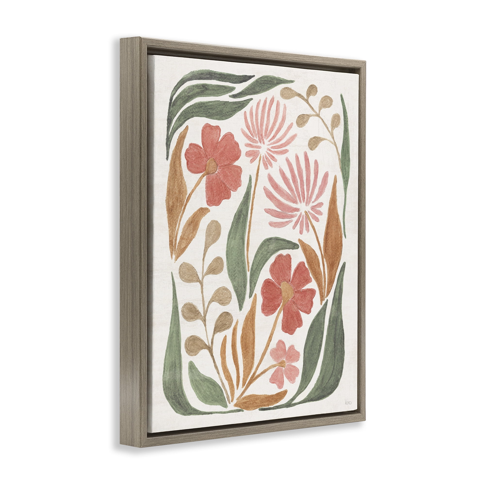 Stupell Industries Floral Abstract Pattern Botanical & Floral Painting Brown Floater Framed Art Print Wall Art, 17 x 21