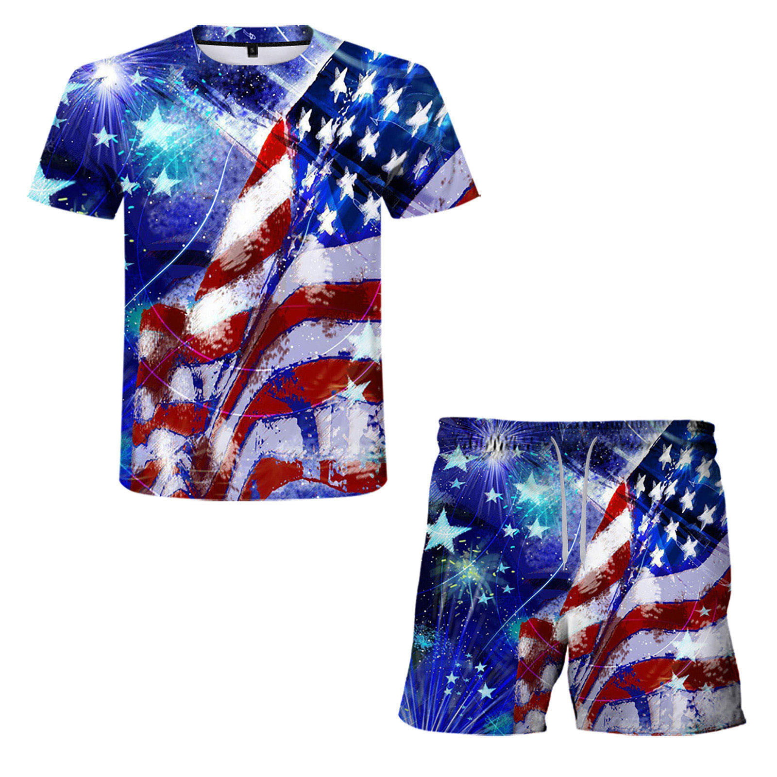 American Flag Men Two Piece Outfits Usa Shirt 3D Suit Sports Day ...