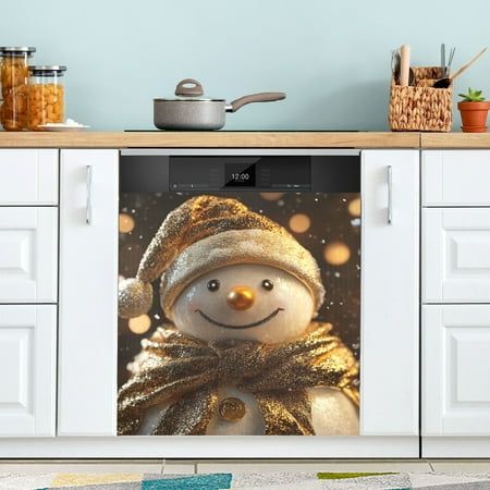 

Gold Snowman Christmas Dishwasher Magnet Refrigerator Magnetic Cover Washing Machine Magnet Sticker Kitchen Decor