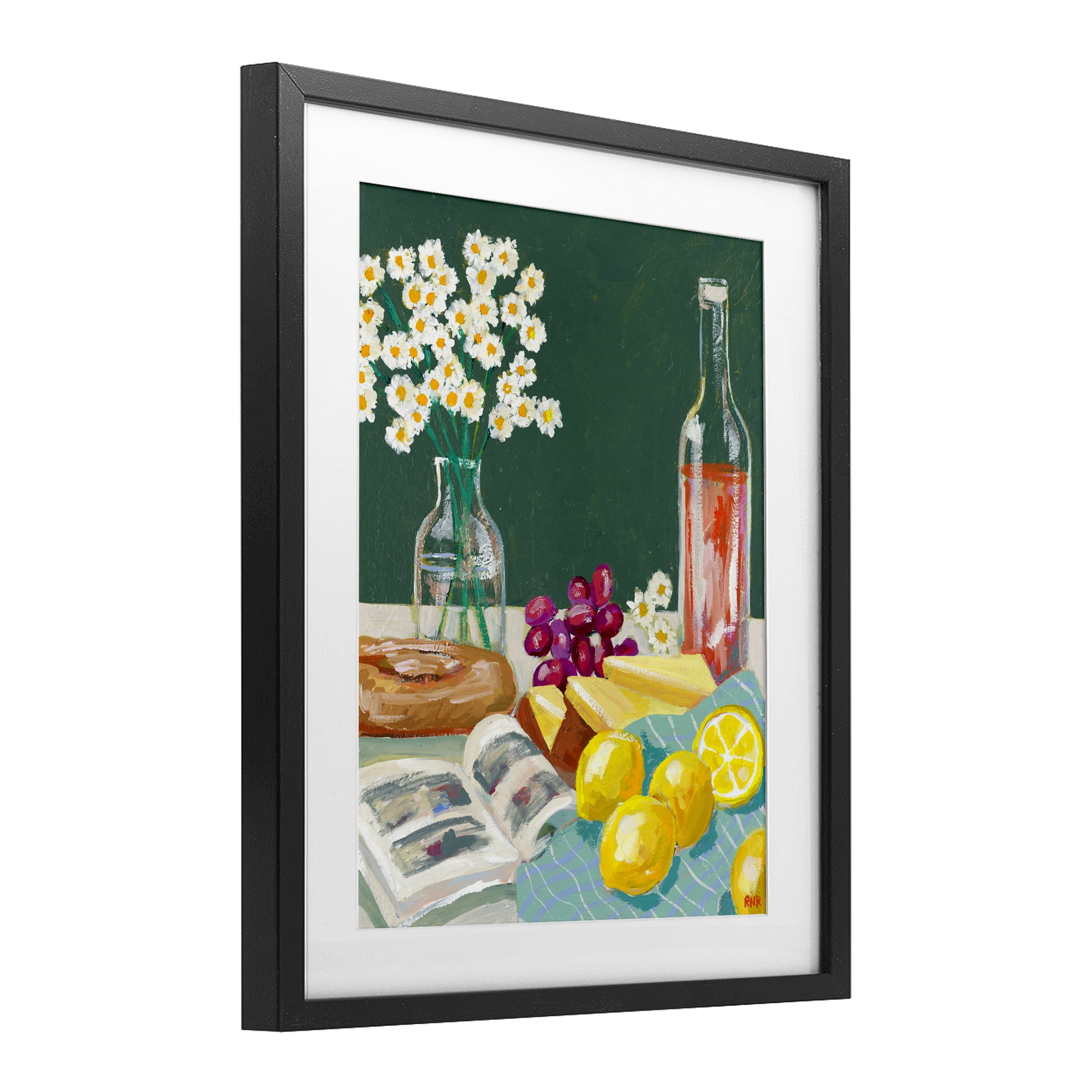 Stupell Industries Cheese, Wine and Lemon Still Life Black Framed Print Under Glass, design by Rachael Reese