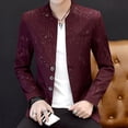 thumbnail image 1 of Traje pequeño estampado para hombre, traje ajustado con cuello alto, traje informal, chaqueta fina para jóvenes, 1 of 5