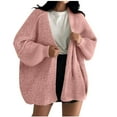 thumbnail image 3 of qolati Womens Oversized Cardigan Sweaters Lightweight Open Front Chunky Knit Jackets Casual Long Lantern Sleeve Fall Sweater Coats for Women Pink M, 3 of 6