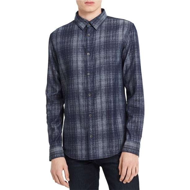 Calvin Klein Camisa con botones de jacquard para hombre, azul, grande Calvin Klein Botones al frente