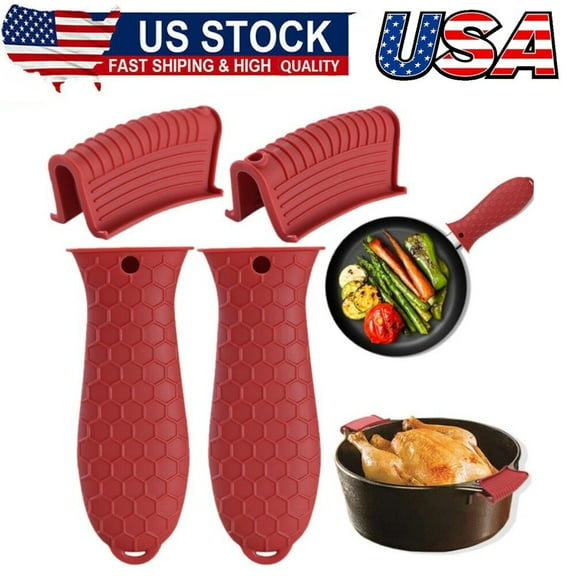 Silicone Hot Handle Holders Cover,4Pcs Cast Iron Skillet Handle Cover Pot Handle