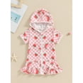 thumbnail image 3 of Musuos Little Girl Swimwear Cover-Ups 1-8 Years Short Sleeve Hooded Zipper Closure Print Summer Beach Dress Swimwear for Toddler, 3 of 10