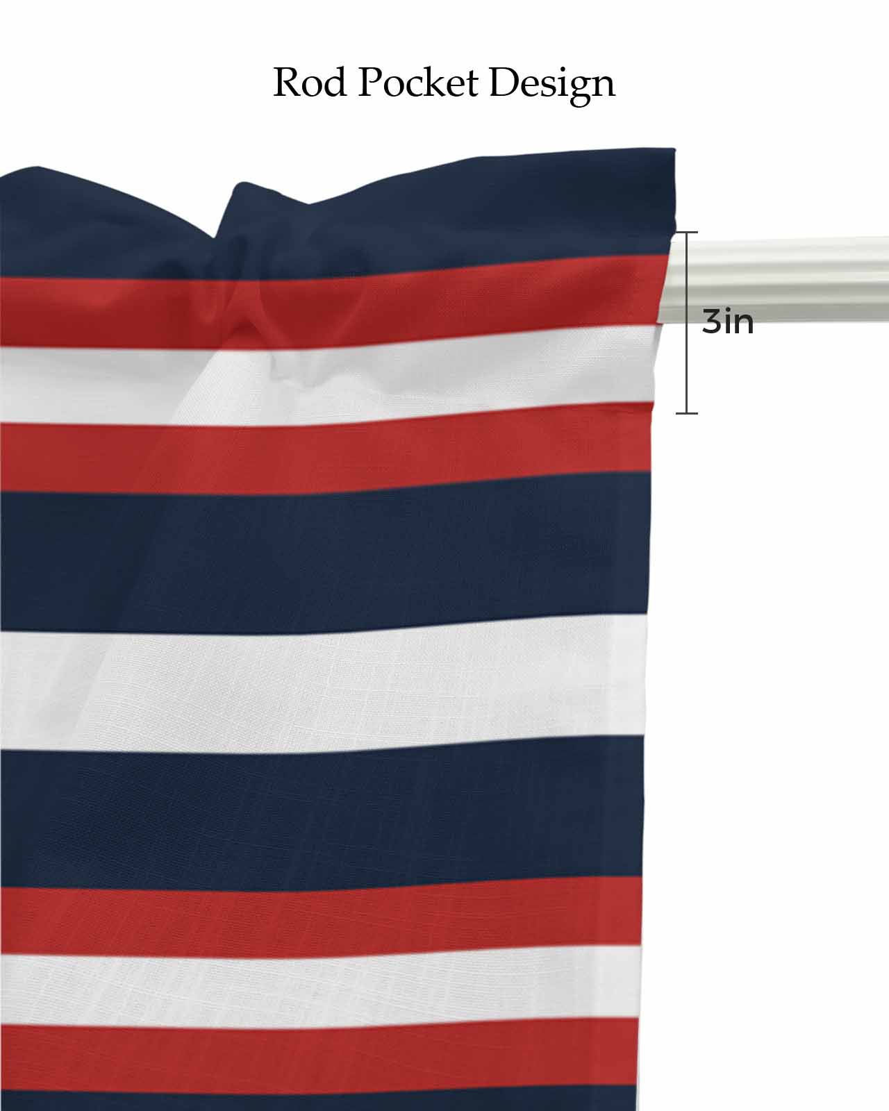 Red Navy Blue Striped Kitchen Valances for Windows Farmhouse Linen Window Valance Curtain for Living Room Window Treatment Contemporary Minimalist Aesthetic Valance Rod Pocket Topper, 42 x 18 Inch