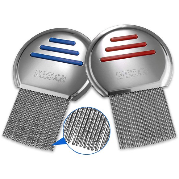 Lice Comb - (Pack of 2) Stainless Steel Professional Lice Combs and Head Lice Treatment to Effectively Get Rid of Hair Lice and Nits, Best Results for Infection and Re-Infection in Kids & Adults