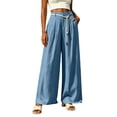 thumbnail image 5 of VBVC Women's High Waisted Wide Leg Pants , Pleated Palazzo Pants For Women , Ladies' Casual Flowy Dress Trousers with Pockets and a Belt,Blue,S-2XL, 5 of 7