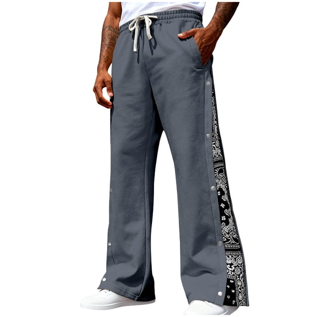 Mens Pants,Casual Buckle Printing Elastic Waist Drawstring Straight Pocket,Pants for Men
