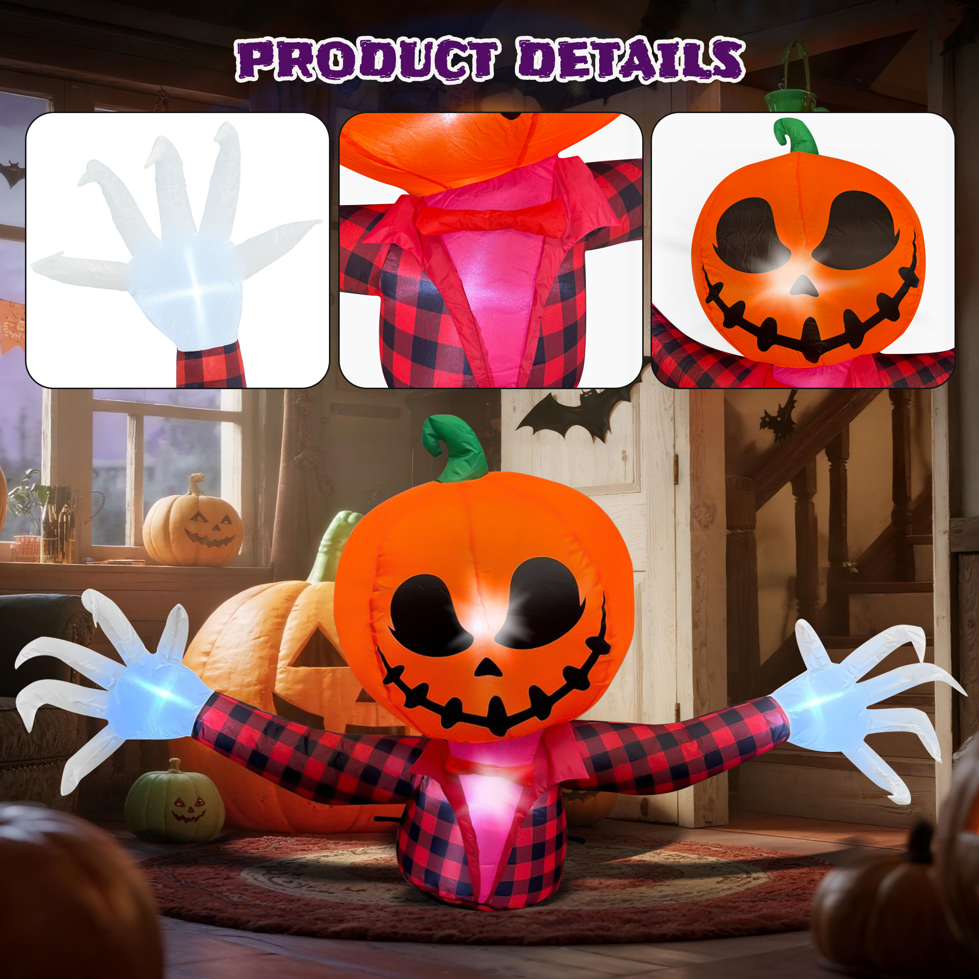BeePrincess 5 Ft Halloween Inflatable Pumpkin Head Ghost photo 5