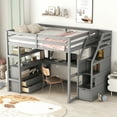 thumbnail image 3 of EUROCO Modern Full Size Loft Bed with Storage Shelves and Built-in Desk, Staircase and Cabinets, Gray, 3 of 15