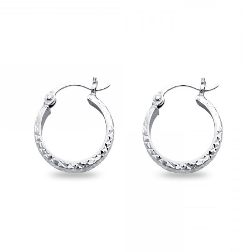 Hoop Earrings 14k White Gold Graduated Design Diamond Cut Polished French Lock Genuine 15 x 4 mm Hoop Earrings 14k White Gold Graduated Design Diamond Cut Polished French Lock Genuine 15 x 4 mm