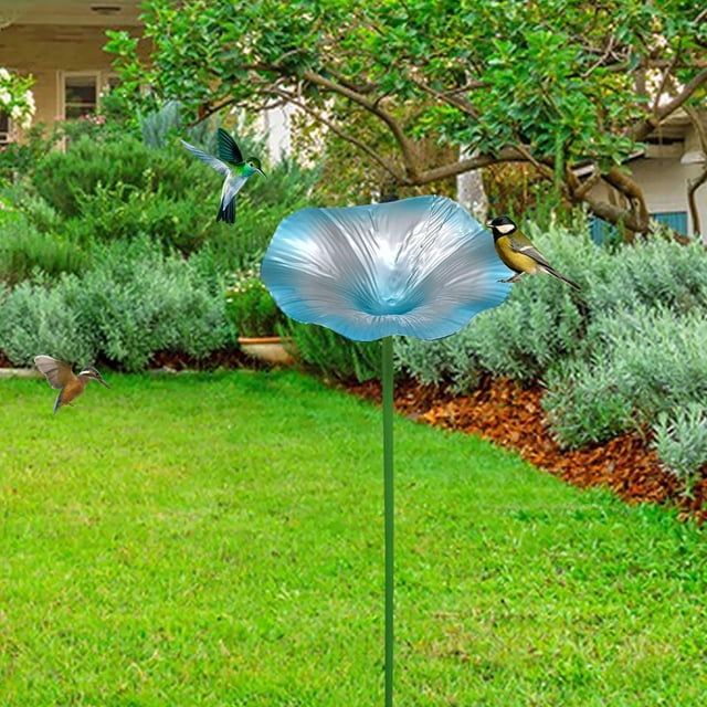 Baño para pájaros, comedero para pájaros para exteriores, decoración, bebedero, placa de fácil instalación, baño para de hierro para jardín, comedero azul