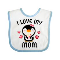 Inktastic I Love My Mom with Cute Penguin and Hearts Girls Baby Bib