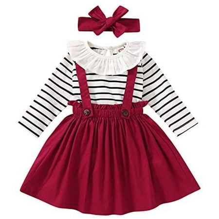 

GRNSHTS Toddler Girls Outfits 3pcs Baby Romper Clothes Set Girl Floral Jumpsuit+Strap Skirt Outfits 18-24 Months